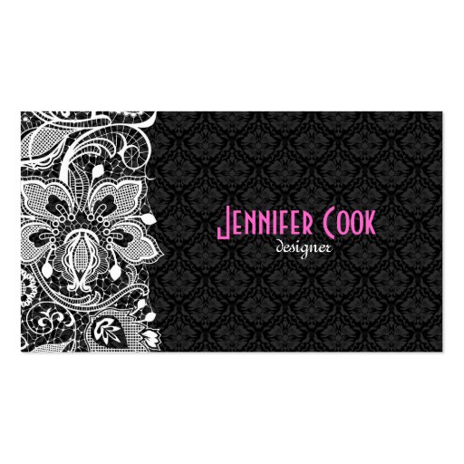 Elegant Black & White Vintage Lace & Damasks 2 Business Card (front side)