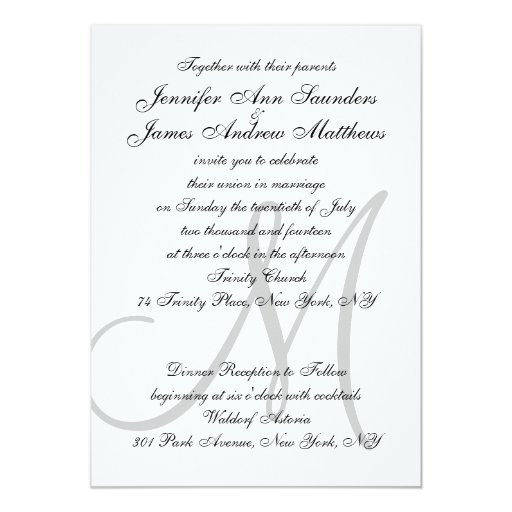 Elegant Black White Wedding Invitation Initial