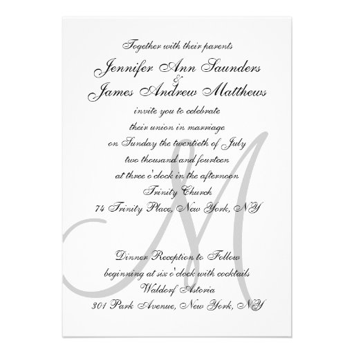 Elegant Black White Wedding Invitations Initial