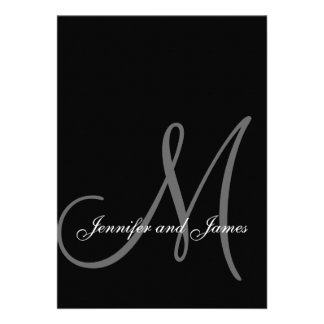 Elegant Black White Wedding Invitations Initial