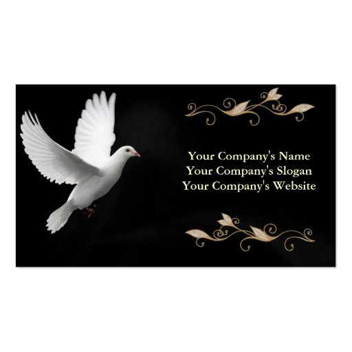 Elegant Black With White Dove- Business Card (front side)