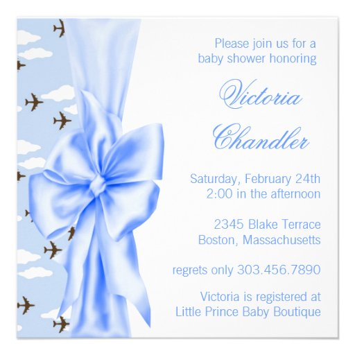 Elegant Blue Airplane Baby Boy Shower Custom Announcements