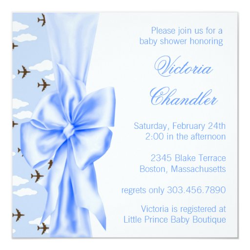 Elegant Blue Airplane Baby Boy Shower Invitation Zazzle