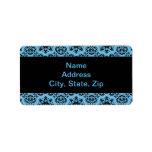 Elegant blue and black damask custom address label
