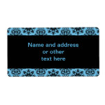 Elegant blue and black damask shipping label