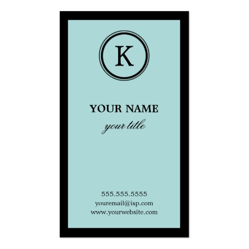 Elegant Blue and Black Monogram Business Cards (front side)