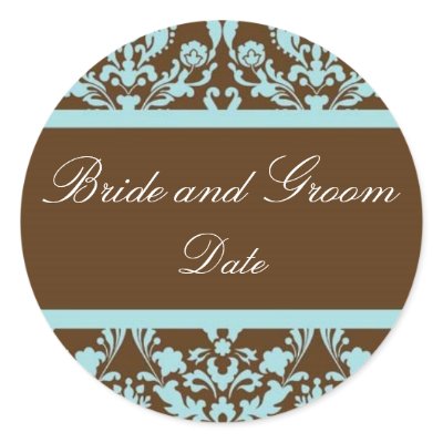 Elegant Blue and Brown Wedding Favor Sticker
