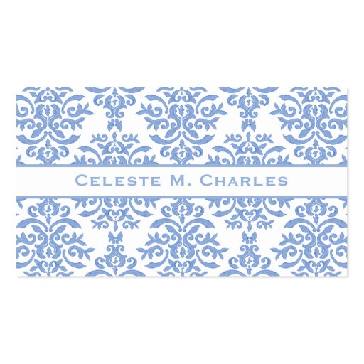 Elegant Blue and Cream Damask Letter C Business Card Templates (back side)