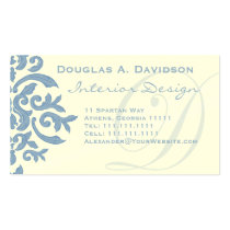 Elegant Blue and Cream Damask Letter D business cards