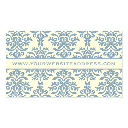 Elegant Blue and Cream Damask Letter E Business Card (back side)