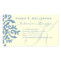 Elegant Blue and Cream Damask Letter E business cards
