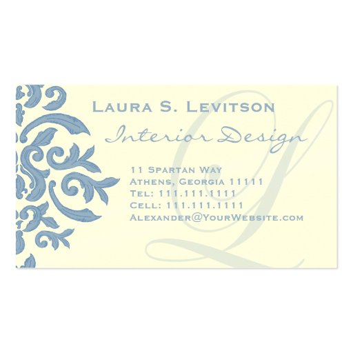 Elegant Blue and Cream Damask Letter L Business Card Template