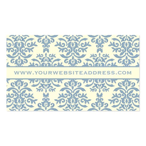 Elegant Blue and Cream Damask Letter L Business Card Template (back side)
