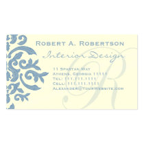 Elegant Blue and Cream Damask Letter R business cards