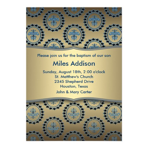 Elegant Blue and Gold Baby Boy Photo Christening Personalized Announcement