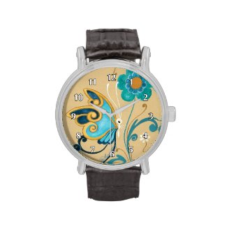 Elegant Blue And Gold Butterfly Watches