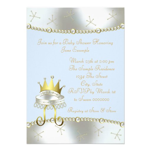 Elegant Blue and Gold Little Prince Baby Shower Custom Announcement