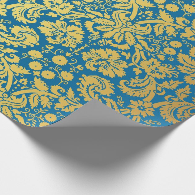Elegant Blue and Gold Royal Damask Pattern Wrapping Paper 4/4