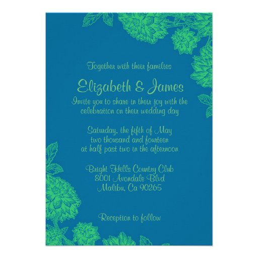 Elegant Blue And Green Wedding Invitations