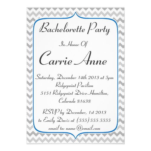 Elegant Blue and Grey Chevron Bachelorette Party Card
