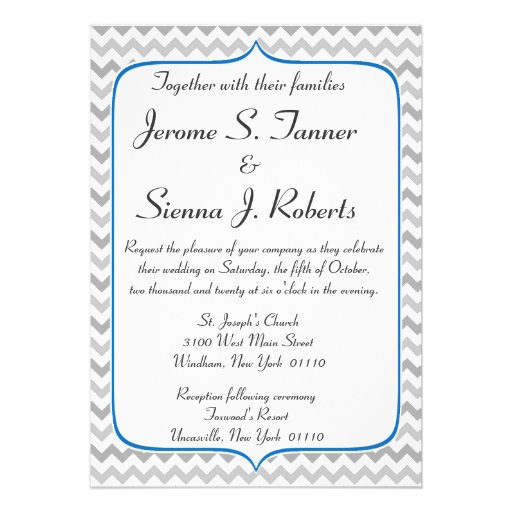 Elegant Blue and Grey Chevron Wedding Invitation