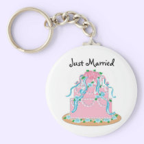 Elegant Blue and Pink Wedding Cake keychains