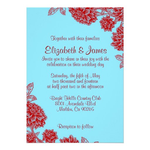 Elegant Blue And Red Wedding Invitations