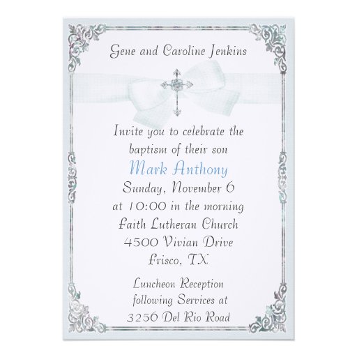 Elegant Blue and White Baptism Invitation