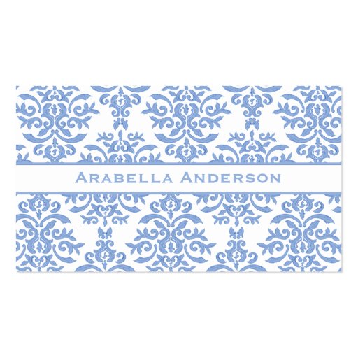 Elegant Blue and White Damask Letter A Business Card Templates (back side)