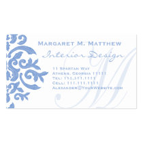 Elegant Blue and White Damask Letter M business cards