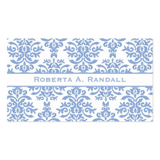 Elegant Blue and White Damask Letter R Business Card Templates (back side)