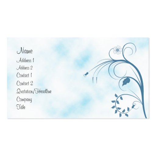 Elegant blue and white floral design business cards (front side)