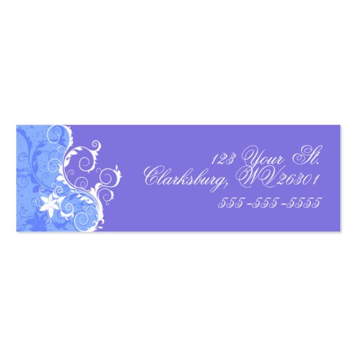 Elegant Blue and White Flowers Business Card (back side)