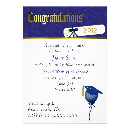 Elegant Blue and White Graduation Party Invitation