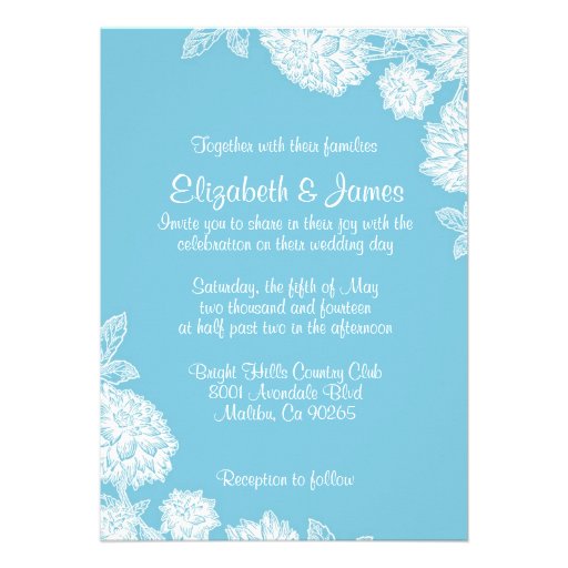 Elegant Blue And White Wedding Invitations