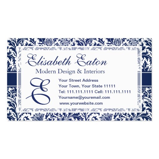 Elegant Blue and White William Morris Floral Business Cards (front side)