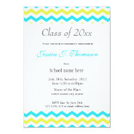 elegant blue and yellow chevron photo graduation invite