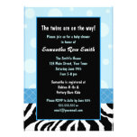 Elegant Blue and Zebra Boy Twins Baby Shower Announcements