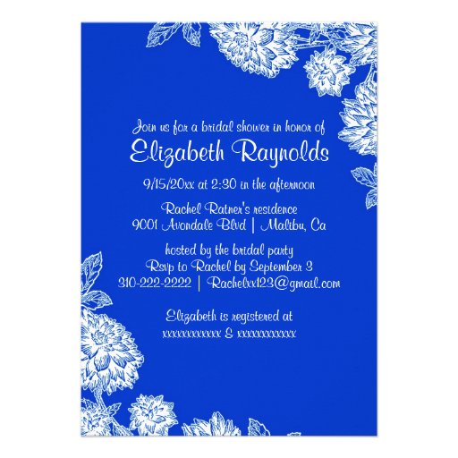 Elegant Blue Bridal Shower Invitations Custom Invitation