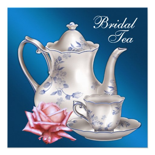 Elegant Blue Bridal Tea Party Custom Invite