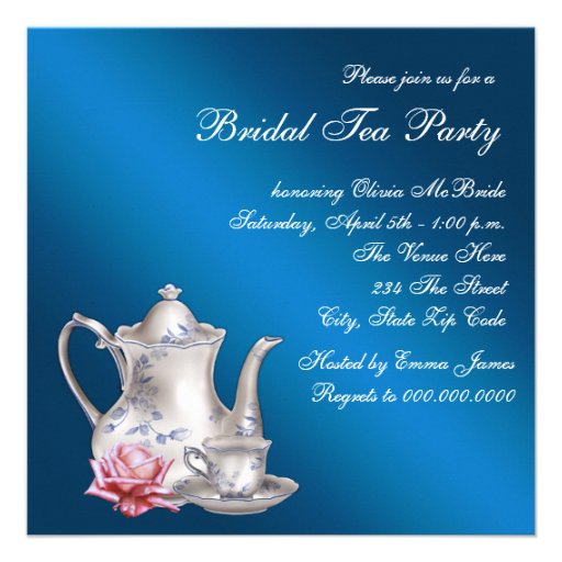 Elegant Blue Bridal Tea Party Custom Invite