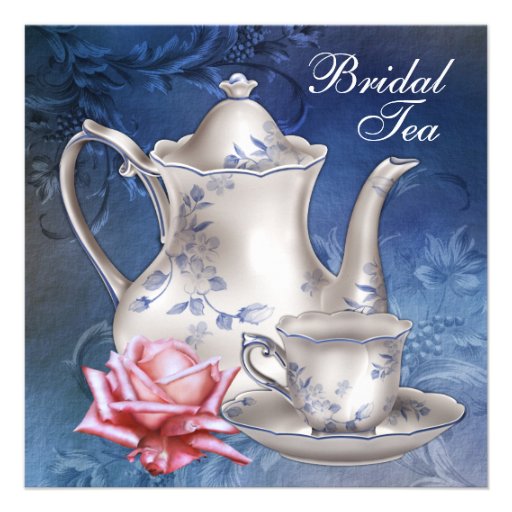 Elegant Blue Bridal Tea Party Invitations