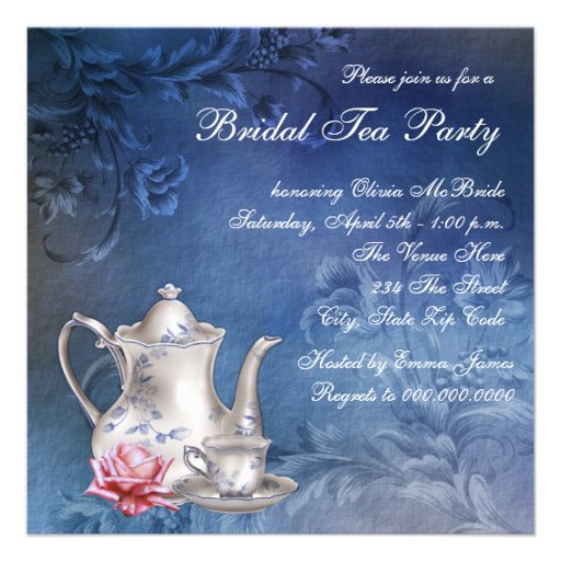 Elegant Blue Bridal Tea Party Invitations