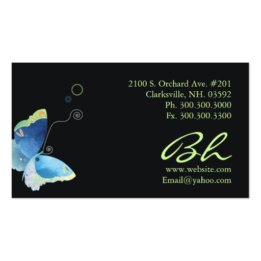 Elegant Blue Butterfly Personalized Business Card (back side)