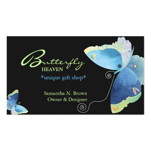 Elegant Blue Butterfly Personalized Business Card (front side)