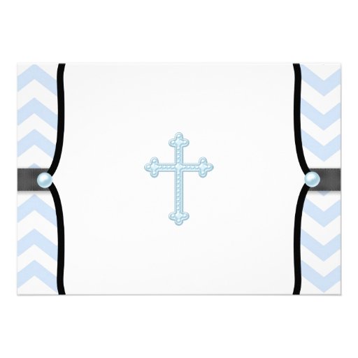Elegant Blue Chevron Christening Custom Announcement