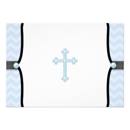 Elegant Blue Chevron Christening Personalized Announcement