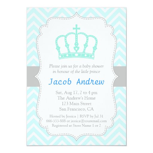 Elegant Blue Crown Prince Baby Shower Invitation