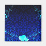 Elegant blue Damask and aqua swirls Magnets
