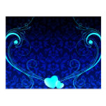 Elegant blue Damask and aqua swirls Postcards